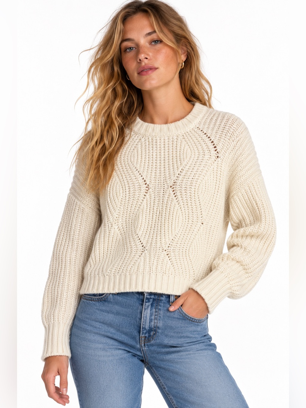 Madewell Everett Rib-Play Knit Pullover Sweater In Antique Cream Size XS